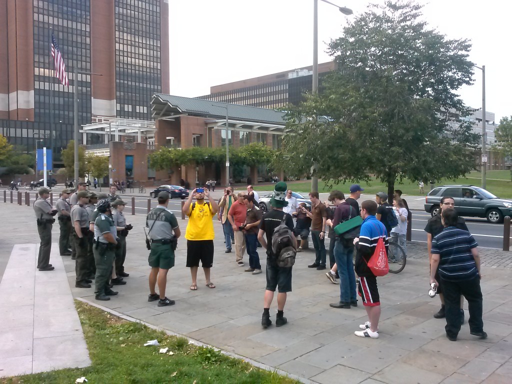 Rangers and demonstrators at around 4:20