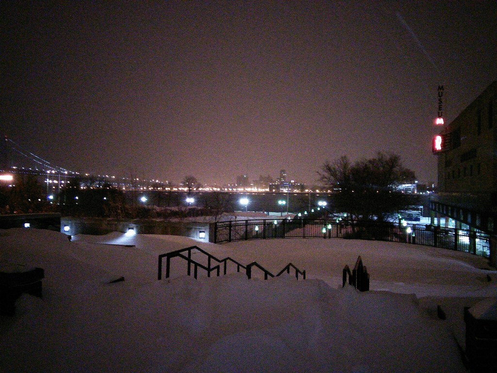 View of the Delaware River and lights of Camden from above Penn's Landing. Photo by Kenneth Lipp