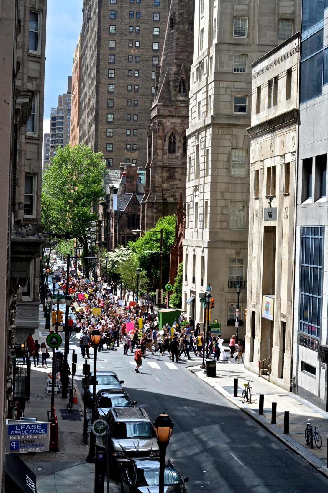 Protesters marching through the streets of Center City. Photo by Joshua Albert