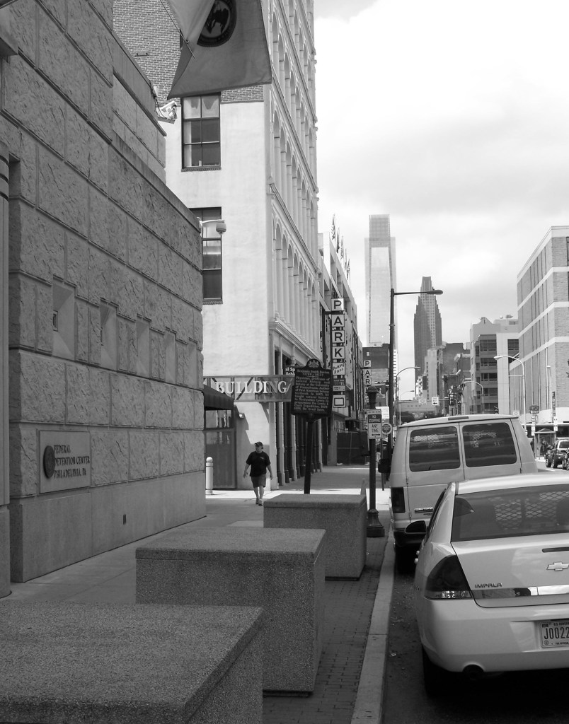 The Federal Detention Center on  Arch Street, where the 6 indicted Narcotics Officers have been held since their arrest last week. Photo Kenneth Lipp