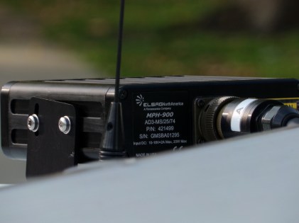 The ELSAG Mobile Plate Hunter 900 on a Philadelphia Police Cruiser parked at Kelly Drive Saturday afternoon. Photos by Kenneth Lipp