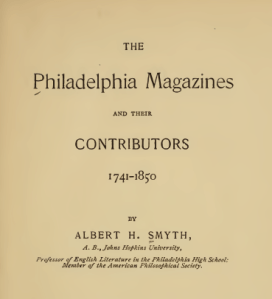 The title page of THE  Philadelphia Magazines AND THEIR CONTRIBUTORS 1741-1850. Work is in the public domain.