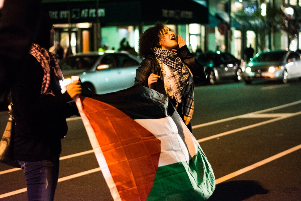 Protesters outside the Annenberg Center for Performing Arts, 11.14.14. Photo: Joshua Albert