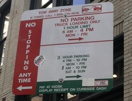 Via the PPA, who explains: "On the left side of the sign, you clearly see the words “No Stopping Anytime,” with an arrow pointing to the left. Sounds pretty self-explanatory, right? If you were to park your vehicle to the left of this sign at anytime, a ticket will be issued. So, avoid parking to the left of this sign."