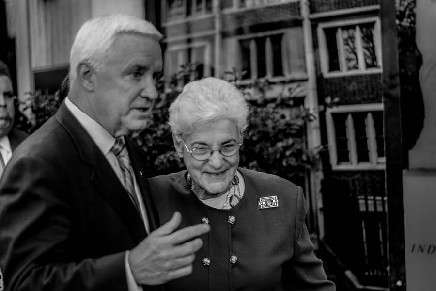 Former District Attorney and mayoral candidate Lynne Abraham with Governor Corbett at the Revictimization Relief Act signing in October 2014. Photo by Joshua ALbert