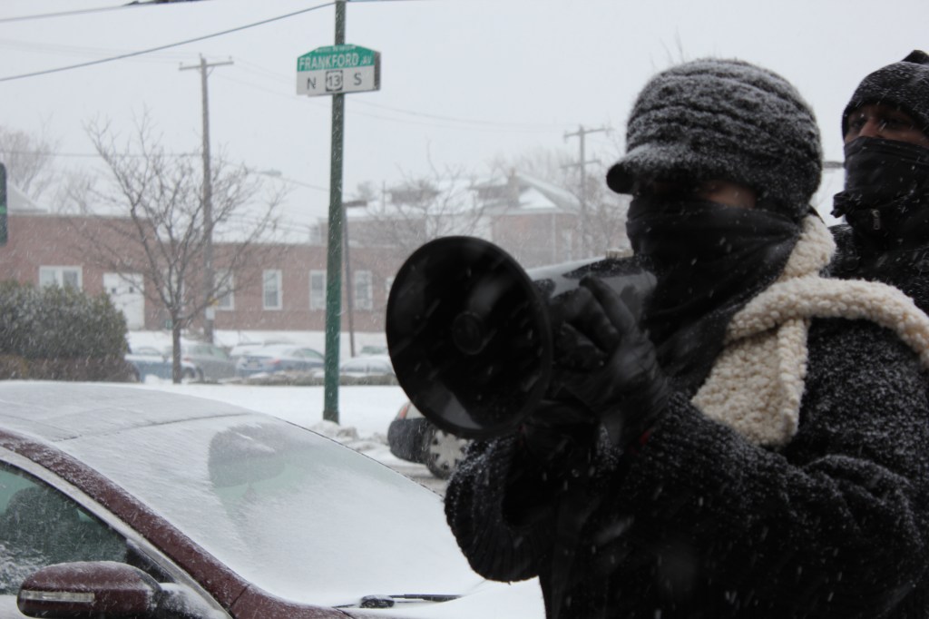 Tanya Brown-Dickerson addresses her family's supporters on Saturday, where her 26 year-old son was killed by Philadelphia Police in December. Photo: Dustin Slaughter