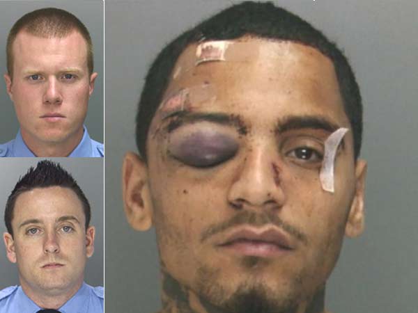 District Attorney's Office-provided photographs show Officers McKnight and Robinson, and Najee Rivera after his May 2013 encounter with the officers