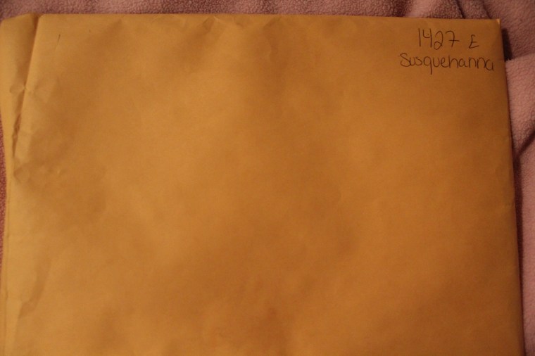 The envelop delivered to the Spirit at around 2:30 this afternoon. The Spirit's address is 1428 Susquehanna Ave.