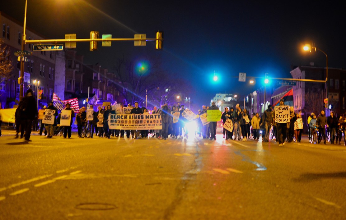 Black Lives Matter protesters march south down Broad Street Wednesday evening. Photo by Jack Grauer