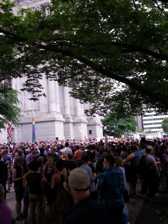 Thousands gathered at City Hall to speak and quietly mourn. Photo: Dustin Slaughter/The Declaration