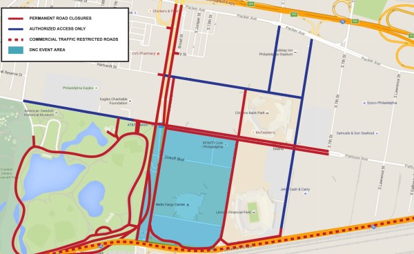 Map of road closures during the DNC. Courtesy of the United States Secret Service.